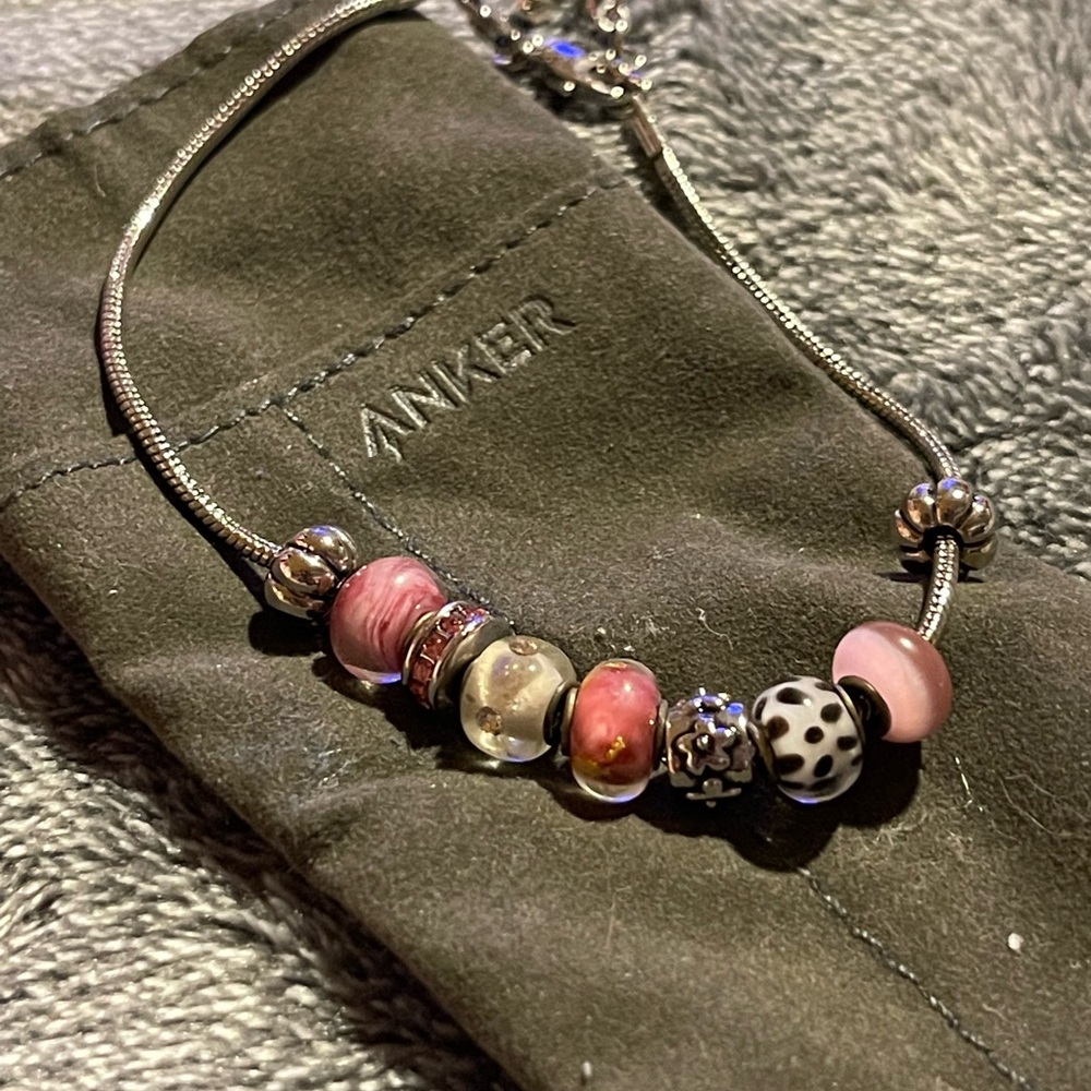 Anker Pink and Silver Vintage Bracelet with Natural Beads